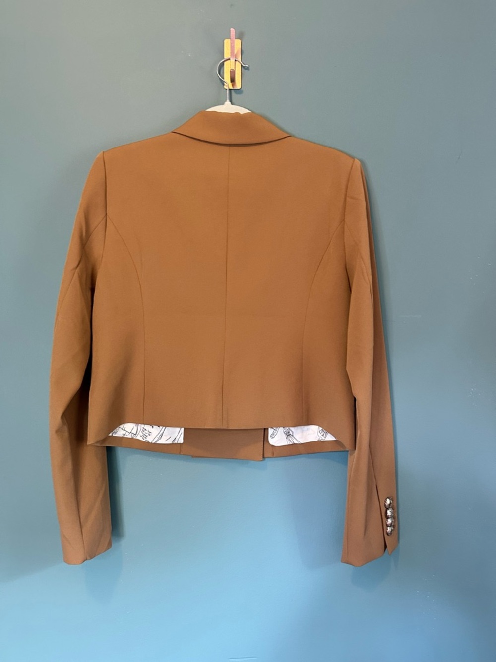 WHBM White House Black Market Camel Cropped Blazer Statement Buttons Size 10 - Picture 2 of 13